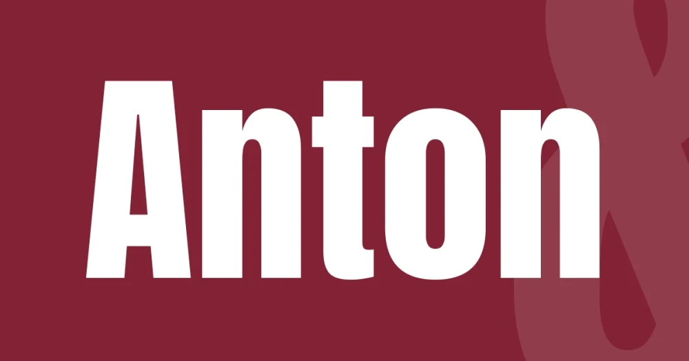 anton font free download — Anton — the typeface name set in Anton itself, white on a solid colour cover