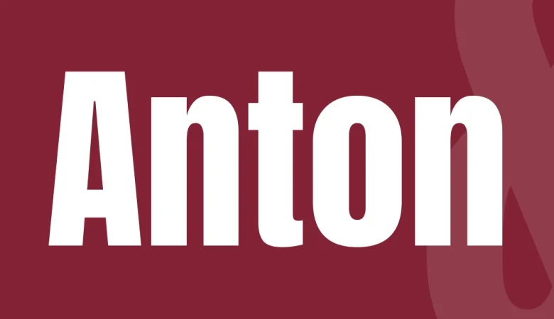 anton font free download — Anton — the typeface name set in Anton itself, white on a solid colour cover