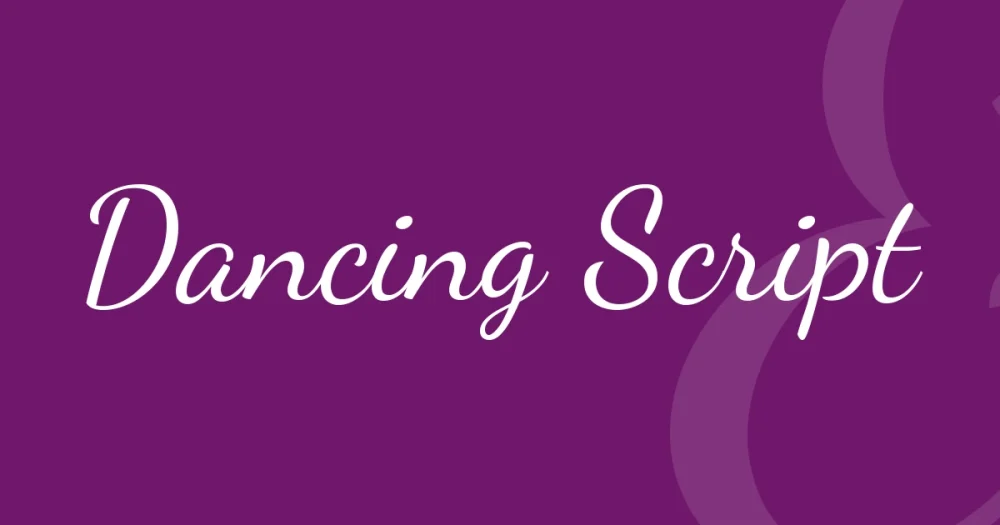 dancing script font free download — Dancing Script — the typeface name set in Dancing Script itself, white on a solid colour cover