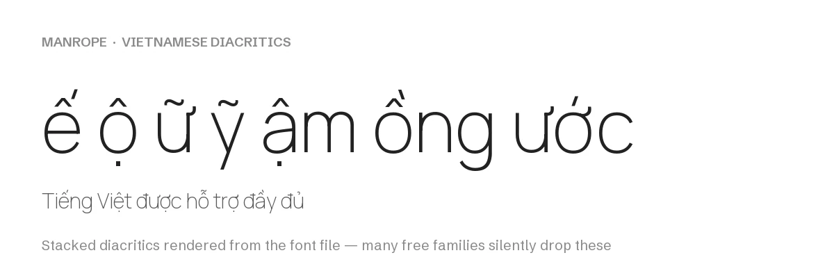 Manrope Font: Free Modern UI Sans, Variable Weight 200–800 3 Manrope rendering Vietnamese stacked diacritics including e-circumflex acute, o-circumflex dot below, u-horn tilde and y-tilde