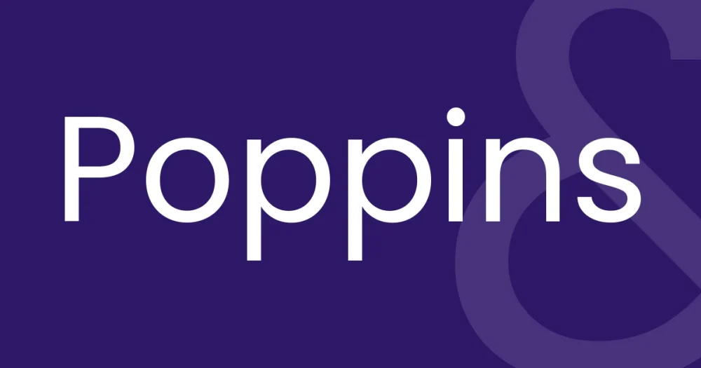 Poppins Font — Poppins — the typeface name set in Poppins itself, white on a solid colour cover