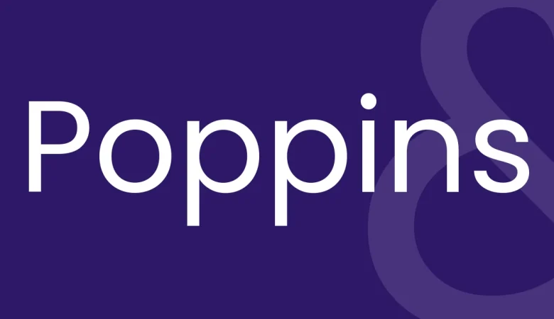 Poppins Font — Poppins — the typeface name set in Poppins itself, white on a solid colour cover